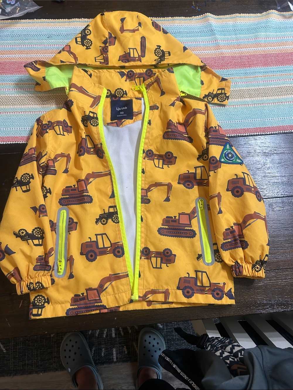 Lilt Little Kids Yellow Construction Print Raincoat with Hood